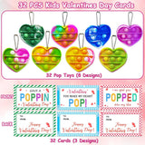 32 Pack Valentines Day Cards For Kids School, Pop It Valentines Cards For Kids, Classroom Bulk Gifts With Keychains Cards, Perfect For School Party Favors Class Exchanges