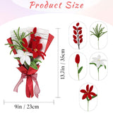 Red Handmade Artificial Lily Bouquet Twist Stick Combination Flower Crochet Flowers Bouquet Kit For Women Wife Lover Friends Anniversary Birthday Valentine'S Day Mother'S Day Graduation Gifts (Red)