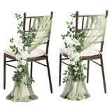 8 Wedding Chair Decorations Aisle Pew Church Artificial Flowers Greenery Swag White Sage Green Bench Ceremony Reception Floral Faux Backdrop Rose Arrangements Party Outdoor Decorations