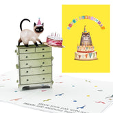 Birthday Card, Funny Cat Birthday Card, Gifts For Cat Lovers, Cat Pop Up Card With Envelope And Removable Note Card, Cute Siamese Cat.