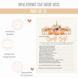 Rustic Pumpkin Bridal Shower Games Pack - 25 Guests, 5X7 Size, Premium Quality Cardstock, Fall Theme, Who Knows The Bride Best & Would She Rather, Autumn Wedding Shower Games