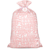 56" Pink Jumbo Plastic Gift Bag, Baby Girl Design Extra Large Plastic Bag With Tag And Tie For Birthday, Baby Shower And Holiday