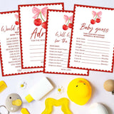 Cherry Baby Shower Game, 4 Funny Games For Boy Or Girl, Babies Guess Cards, Would She Rather, Advice For New Parents, Well Wishes For Babies, Cherry Baby Shower Decoration For 20 Guests