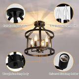 2 Pack Semi Flush Mount Ceiling Lights Farmhouse Black Metal Chandelier Fixtures