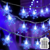 2 Pack Blue Snowflake Fairy String Lights, Snowflake Christmas Lights Battery Operated For Bedroom Waterproof 50Ft 100Le