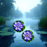 2Pcs Blue Artificial Floating Foam Lotus Flower With Water Lily Pad, Lifelike Pond Pool Lotus Ornaments, Realistic Ornament For Home Garden Pond Aquarium Decor, Artificial Plants And Flowers