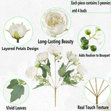 12 Bundles Peonies Artificial White Flowers Bouquet, Lifelike Silk Fake Peonies With Stems For Home Table Centerpieces, Wedding, Party & Diy Bridal Floral Arrangements (White)