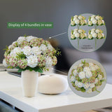 4 Bundles Small Hydrangea Artificial Flowers, Silk Fake Flower Bouquet For Wedding Party Home Decor.(White & Green)