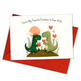 (5.3X8In) Cute Dinosaur Love Card, You’Re My Favorite Creature To Roar With, Funny Romantic Greeting For Boyfriend, Girlfriend, Adorable Dino Couple Anniversary Or Valentine’S Day Card (Xmas 14)