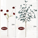 Artificial Flowers For Vase Kiku 8 Stems & 2 Eucalyptus,Fake Flowers Stems For Diy Wedding Bouquets Centerpieces Vase Home Table Kitchen Decorations