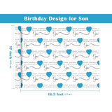 Birthday Wrapping Paper Roll For Son - Mini Roll - 17 Inch X 16.5 Feet - Happy Birthday To Son Lettering With Blue Love Balloon Design