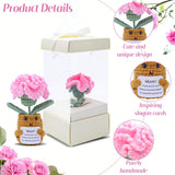 Mother'S Day Decor Artificial Carnation Flowers Handmade Crochet Flower Bouquet Cute Knitted Flower Bouquet Kit Crochet Plant Potted Artificial Carnations Gift Box (Pink, 1Pcs)