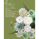 Artificial Flowers Combo Set, Green Silk Roses, Peonies, Dahlias With Stems For Diy Wedding Bouquets, Baby Shower, Table Centerpieces, Home Decor, Fake Floral Arrangements, Party Decorations