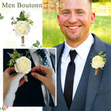 36 Pcs White Corsage And Boutonniere Set Includes Wrist Corsage Wristlet And Ivory Boutonniere For Men Wedding Flower Bracelet Homecoming For Wedding Ceremony Prom Suit Decorations