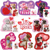 32 Pack Valentines Card For Kids Classroom, Pet Dogs Valentines Cards With Tattoos Envelopes, Happy Valentine Cards For Kids School, Party Exchange Favors Gifts For Boys Girls