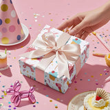 Birthday Wrapping Paper Roll For Girls, Mini Roll, Pink Balloon Dog, Gift Box And Party Hat Design Gift Wrap With Happy Birthday Text For Kids' Party Celebrations, 17 Inches X 16.4 Feet