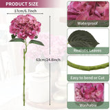 3Pcs Large Hydrangea Artificial Flowers 24.8" Real Touch Faux Hydrangea Uv&Waterproof Latex Fake Flowers With Bendable Stems &Leaves For Wedding Bouquet Centerpieces Home Party Decor(Magenta)