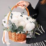 24 Pcs Chrysanthemum Flowers Artificial Ball Flowers Bouquet Long Stem Floral Chrysanthemum Faux Hydrangea Boho Floral Tables Centerpieces For Home Kitchen Wedding Party Decorations(White)