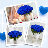 Bulk Artificial Flowers 50 Pcs, Fake Velvet Silk Blue Roses With Long Stems Realistic Bouquet For Wedding Centerpieces, Faux Arrangement For Valentines Day Home Table Decorations
