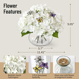Hydrangea Artificial Flowers With Vase,White Real Touch Hydrangea Flowers With Butterfly,Faux Hydrangea Flowers For Floral Centerpieces For Tables,Home Decor,Wedding Decor,Coffee Table Decor