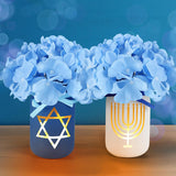 Hanukkah Mason Jars With Blue Flowers & 4 Led Candle Lights - Hanukkah Decorations For Table Centerpiece Home Living Room Bedroom Party Chanukah Gifts, 2 Sets