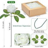Artificial Flowers 24 Item Artificial Silk Flowers With Stems Realistic Roses Bouquet For Diy Wedding Bouquets Valentines Day Decorations Home Wedding Decoration 12 Rose With 12 Green Leaves (White)