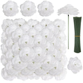 108Pcs White Roses Head Flowers With Stem - Artificial Flowers Rose Bulk - Silk Rose Fake Flower For Wedding Bouquet Party Home Decor Diy Baby Shower Centerpieces Tables Decoration