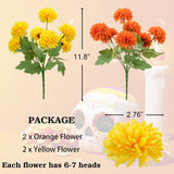 Artificial Marigold Flowers, 4 Pack 12 Inch Silk Marigold Flower Heads Bouquet For Day Of The Dead Decor Halloween Decoration Dia De Los Muertos Home Decoration, Orange & Yellow
