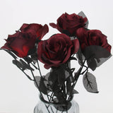 10 Pcs Artificial Roses Bouquet Faux Black Roses Bundles Fake Flowers Realistic Flowers Arrangements Halloween Decor (Maroon, 10)