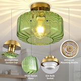 11 Inch Green Glass Semi Flush Mount Ceiling Light Luxury Round Ceiling Fixture
