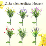 12 Pack Artificial Flowers & Plants For Outdoor Decor - Autumn Faux Eucalyptus & Lavender Greenery Shrubs - Fake Plants For Garden, Porch, Patio, Cemetery - Spring & Autumn Home Decoration