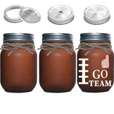 3 Pcs Football Decor Mason Jars Set With 3 Extra Lids, Table Centerpieces Home Vase With Storage Straw Piggy Bank Lids, Sports Party Game Rustic Decorations For Touch Down Rugby Day Go Team