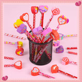 24Pcs Valentine'S Day Pencils With Erasers Topper Decorated With Love Hearts Lips Assortment Valentine Stationery Pencil Bulk For Valentine'S Day Goodie Bag Filler School Teacher