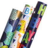 Dinosaur Birthday Wrapping Paper 3 Rolls Happy Birthday Dinosaur Balloon Printed Wrapping Paper For Boys- Mini Roll 17 Inch X 120 Inch(10Feet) Per Roll