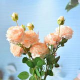 Faux English Cabbage Rose 4 Branch 12 Stems Bundle Mixed Blooms & Buds Spays In Peach Pink, Artificial Silk Flowers & Fake Greenery, Indoor Outdoor Wedding Home Decor