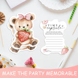 Baby Time Capsule Box 1St Birthday - Time Capsul For First Birthday Party Games, Guest Messages & Milestone Memories For Baby Boy Or Girl, 50 Pcs Strawberry Bear Theme Cards -A10