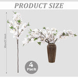 Artificial Cherry Blossom Branches 38 Inch Fake Wedding Silk Cherry Blossom Tree Stems 4 Pcs Faux Flowers Floral Arrangements For Home Vase Wedding Table Decor(White)