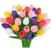 30 Pcs Multicolor Fake Tulips Artificial Flowers For Decoration, Real Touch Pu Faux Tulips Flowers Arrangement Artificial Plants Indoor For Home Decor Wedding Mother'S Day Spring Easter Decorations