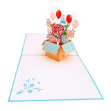 100Th Birthday 3D Pop-Up Card – Blue Party Box Celebration With Balloons, Cake, Champagne & Gifts – Milestone Keepsake For Grandparents, Parents, Friends, Or Loved Ones – 6" X 6"