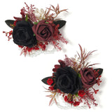 2 Pcs Wrist Corsage, 6-7 Inch Black Burgundy Corsage For Wedding, Bridesmaid Mother Grandmother, Artificial Flowers For Prom Ceremony Anniversary