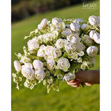 Artificial Ranunculus Flower White Silk Flowers Faux Diy Bouquet For Wedding Engagement Centerpieces Arrangements Bridal Shower Decorations Home Decor, White