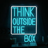 Think Outside The Box Neon Sign Ice Blue White USB Dimmable LED Wall Light for Classroom Office Decor