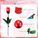 24 Pcs Rose Flower Lights Red Artificial Valentine'S Day Glowing Light Up Rose Single Stem Realistic Faux Silk Flower Bouquet For Valentine Wedding Birthday Bridal Shower Decor