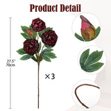 3 Pack Artificial Peony Flower 27.5" Tall Burgundy Silk Peonies Floral Stems Real Touch Faux Peony Flower For Wedding Bouquets Home Floral Arrangements Table Centerpieces Diy Décor