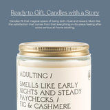 Anecdote 'Adulting' Coconut Soy Wax Candle Jar | Premium Hand Poured & Long Burning | Fig & Cashmere Scent | Phthalate-Free | For Home, Office, Gift - 7.8 Oz