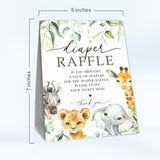 Greenery Diaper Raffle Game Kit - Safari Animals Theme - 1 Sign & 50 Tickets, Shower Decoration, Gender Reveal - B05