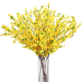 10Pcs 34.65'' Artificial Forsythia Branches Yellow Flowers Fake Forsythia Blossom Long Stems Fake Winter Jasmine Cemetery Flowers For Home Table Wedding Graveyard Indoor Outdoor Decor