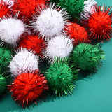 100 Pcs Christmas Pom Pom Balls Glitter Fluffy Pom Poms Red Green White Pom Poms Mini Craft Pom Poms Tinsel Pom Pom Balls For Diy Arts Home Decorations