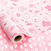 Baby Pink Girl Gift Wrap Paper - 17Inch X 33Feet - Cute Kid Pink Snapsuit, Bottle & Bayby Feet Baby Shower Wrapping Paper For Birthday Present, Gender Reveal Theme New Baby Party Decoration