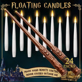 24 Pack Floating Candles With Wand Remote -Halloween Hanging Candle,Magic Flameless Taper Candles Floating Lights Gifts For Christmas Decorations Wedding Birthday Party Decor